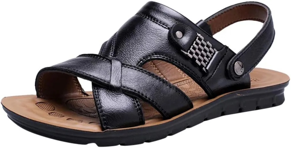 Leather Sandals for Men Breathable Orthopedic Sandals with Arch Support Non-Slip Adjustable Buckle Sports Slides Wide