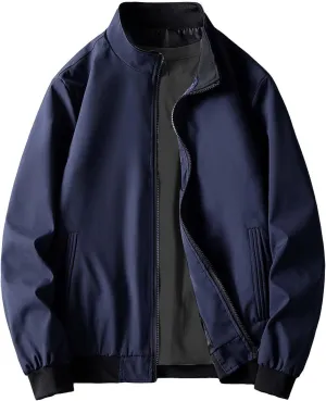 Lightweight Bomber Jackets for Men Full Zip Varsity Letterman Jackets Fall Winter Casual Fit Warm Coats with Pockets