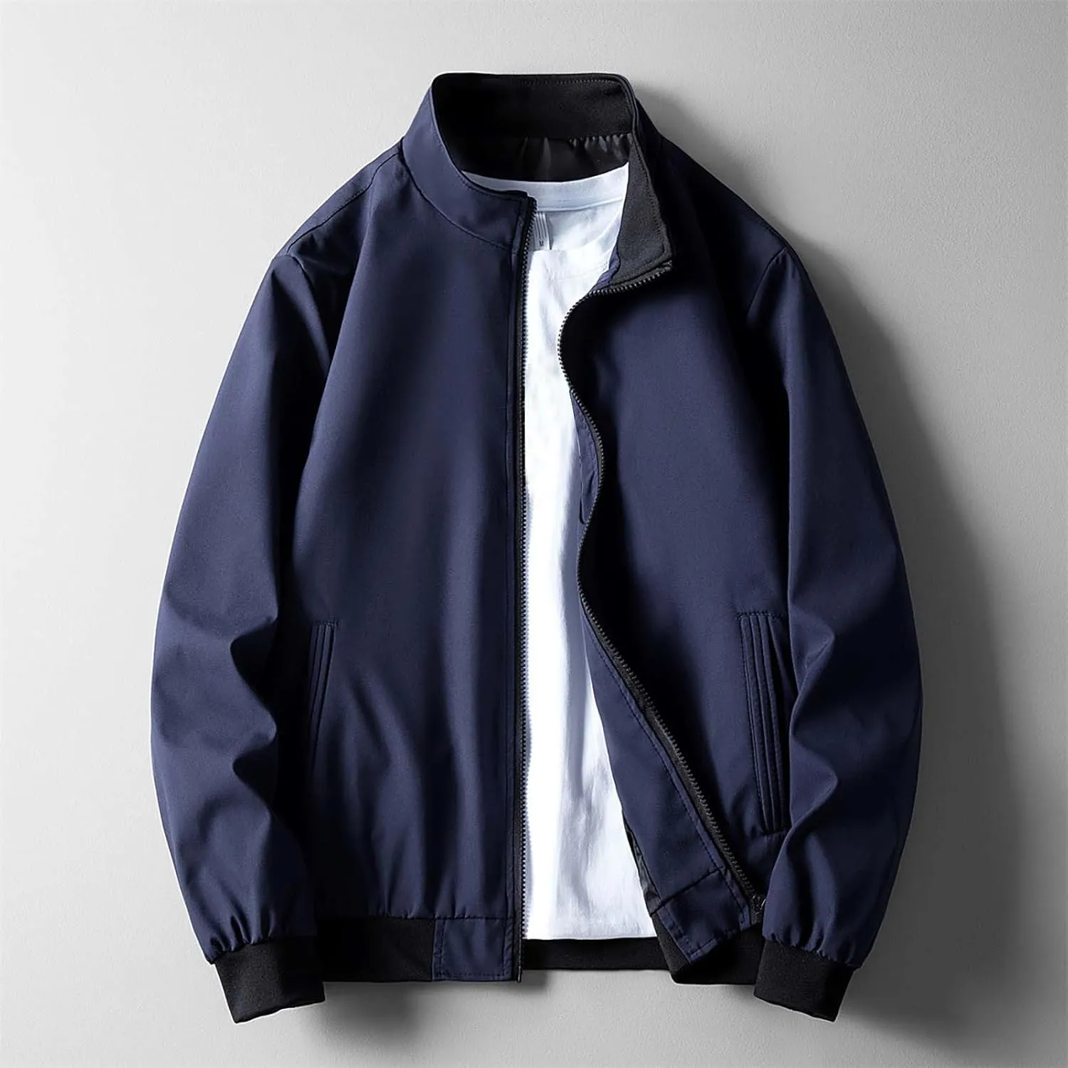 Lightweight Bomber Jackets for Men Full Zip Varsity Letterman Jackets Fall Winter Casual Fit Warm Coats with Pockets