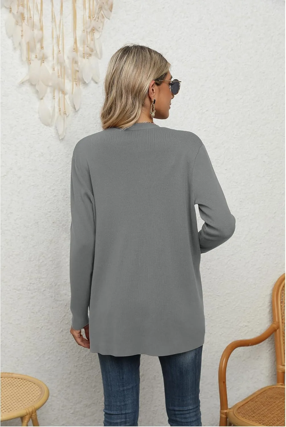 LILBETTER Womens Casual Lightweight Long Sleeve Open Front Cardigan Sweaters with Pockets