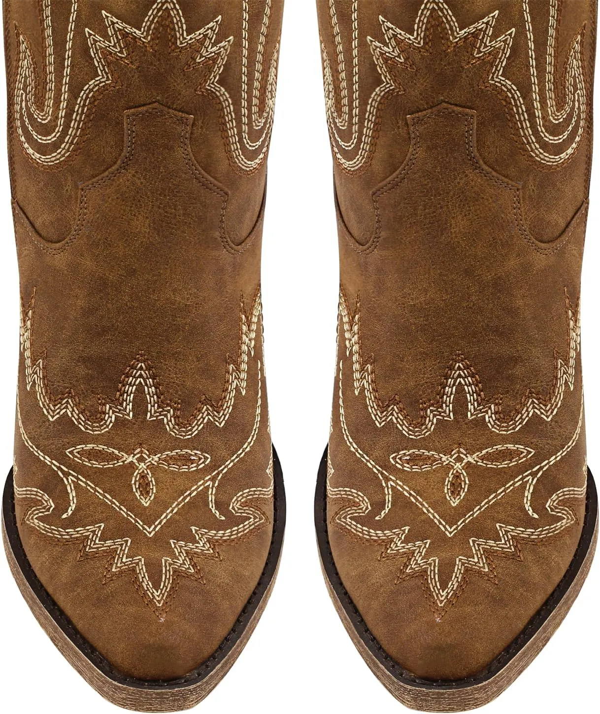 LISHAN Women's Faux Leather Western Cowboy Cowgirl Boots Lace Up Above the Knee High Embroidered Block Heels