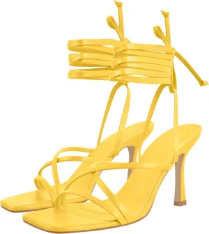 LISHAN Women's Stiletto High Heels Strappy Lace Up Sandals
