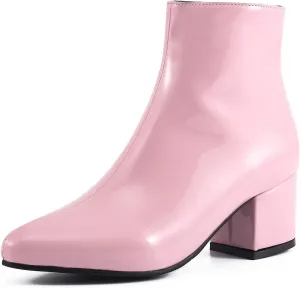 LIURUIJIA Womens Pointed Toe Ankle Boots Mid Chunky Heel Side Zipper Lined Fall Winter Fashion Boots