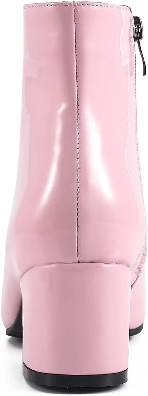 LIURUIJIA Womens Pointed Toe Ankle Boots Mid Chunky Heel Side Zipper Lined Fall Winter Fashion Boots