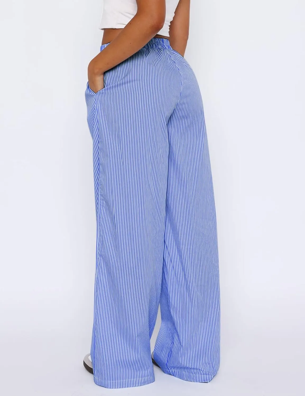 LOMON Women's Striped Gingham Boxer Pants Cotton Pajama Lounge Pj Casual Plaid Trousers Y2K Beach Bottoms with Pockets