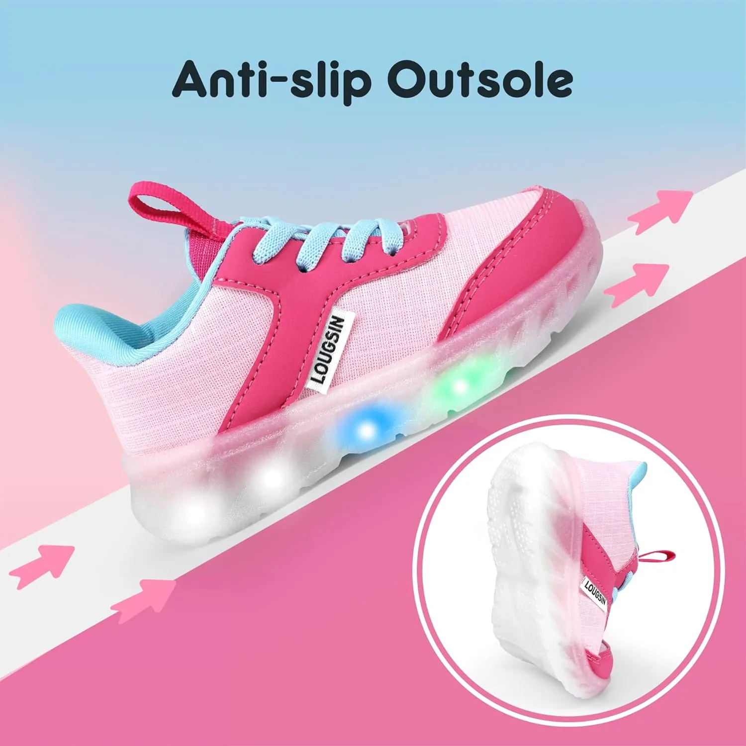 LOUGSIN Kids Light Up Sneakers LED Flashing Tennis Shoes for Boys Girls Lightweight Breathable Flooza Walking Shoes for Toddler and Little Kids