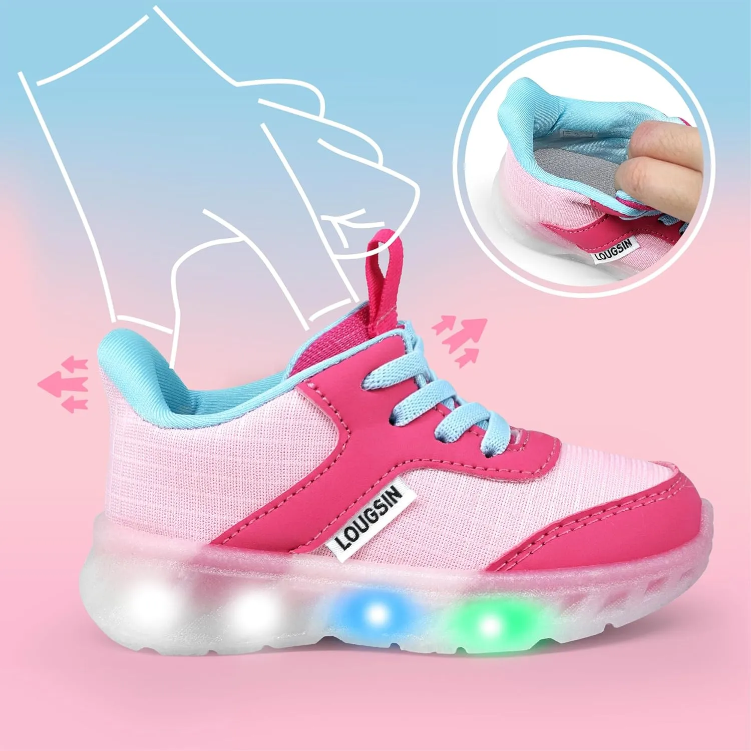 LOUGSIN Kids Light Up Sneakers LED Flashing Tennis Shoes for Boys Girls Lightweight Breathable Flooza Walking Shoes for Toddler and Little Kids