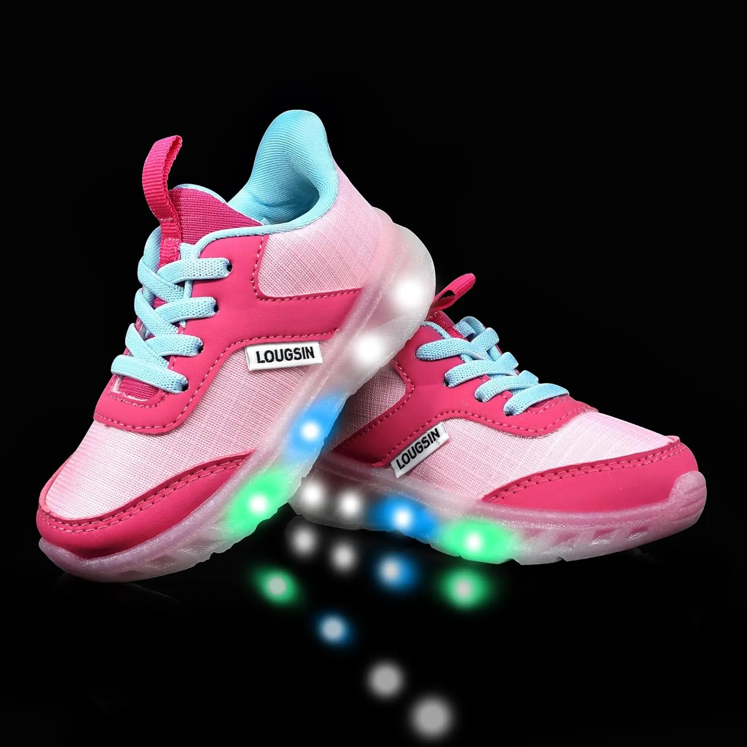 LOUGSIN Kids Light Up Sneakers LED Flashing Tennis Shoes for Boys Girls Lightweight Breathable Flooza Walking Shoes for Toddler and Little Kids