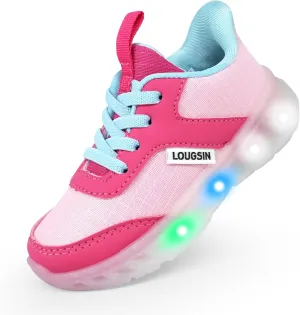 LOUGSIN Kids Light Up Sneakers LED Flashing Tennis Shoes for Boys Girls Lightweight Breathable Flooza Walking Shoes for Toddler and Little Kids