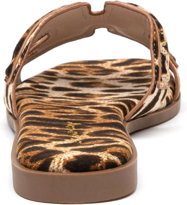 Lryweisy Women's Flat Sandals Comfortable Slip On Slides With Soft Leather Slippers
