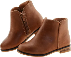 LseLom Girls Ankle Boots for Toddler/Little Kids - Brown, Suede, Zipper, Low-Top, Flat Heel, Casual