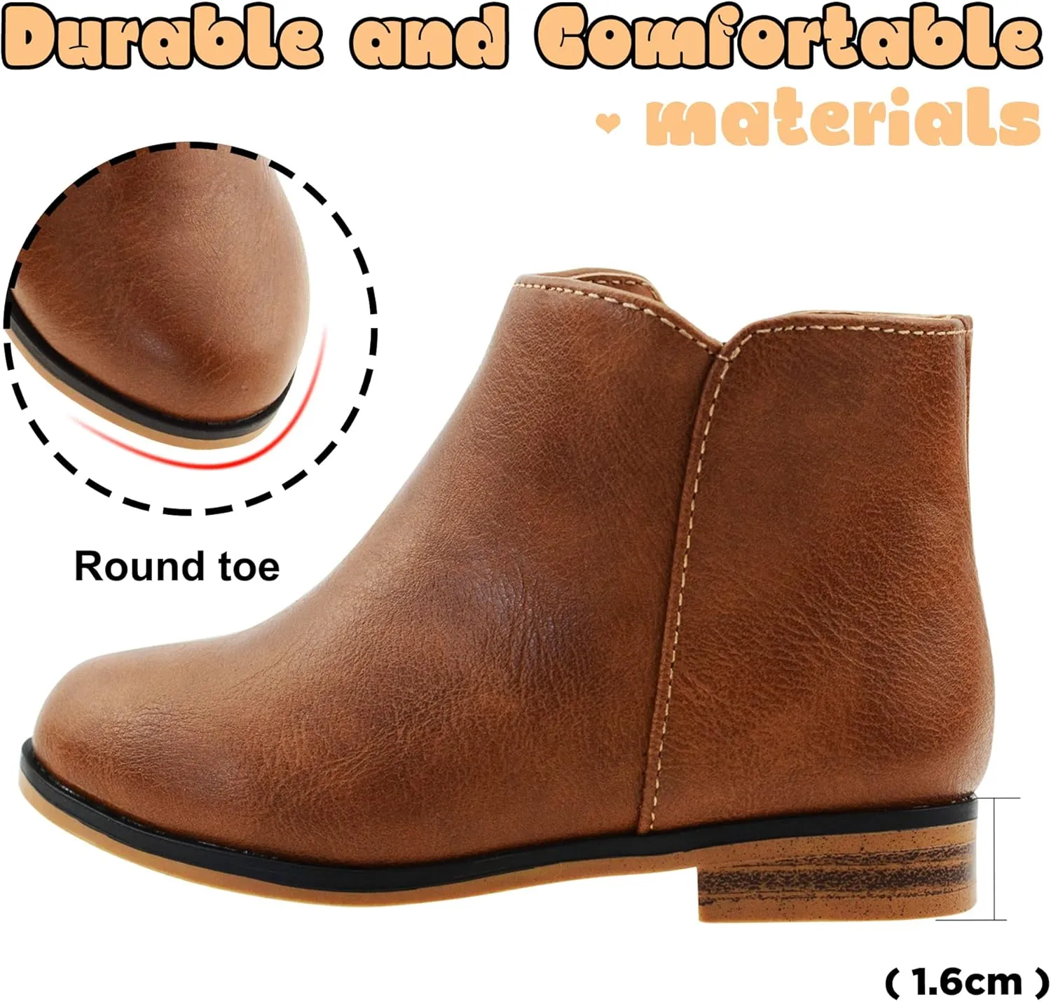 LseLom Girls Ankle Boots for Toddler/Little Kids - Brown, Suede, Zipper, Low-Top, Flat Heel, Casual