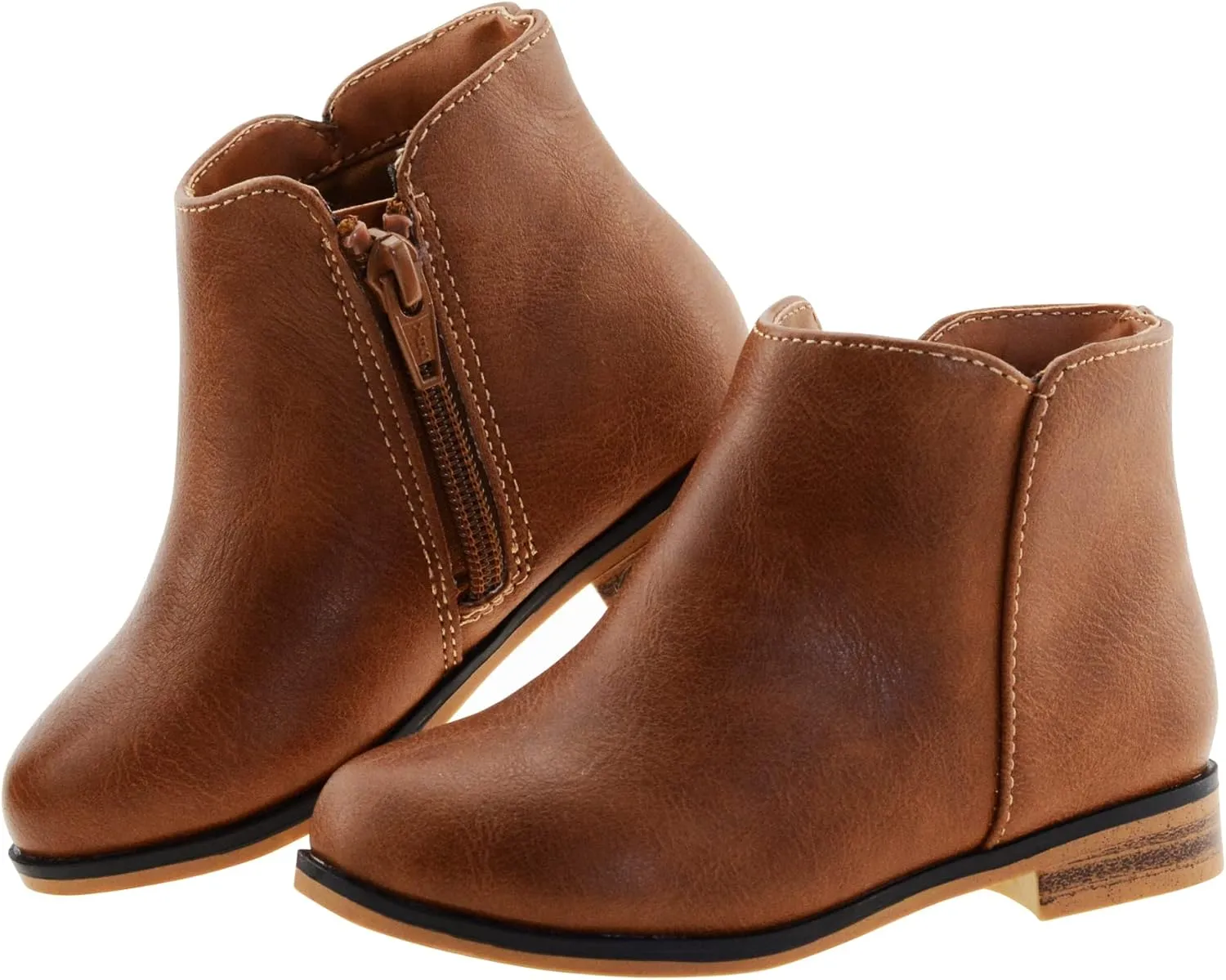 LseLom Girls Ankle Boots for Toddler/Little Kids - Brown, Suede, Zipper, Low-Top, Flat Heel, Casual