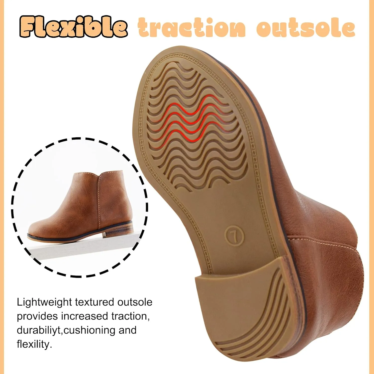 LseLom Girls Ankle Boots for Toddler/Little Kids - Brown, Suede, Zipper, Low-Top, Flat Heel, Casual