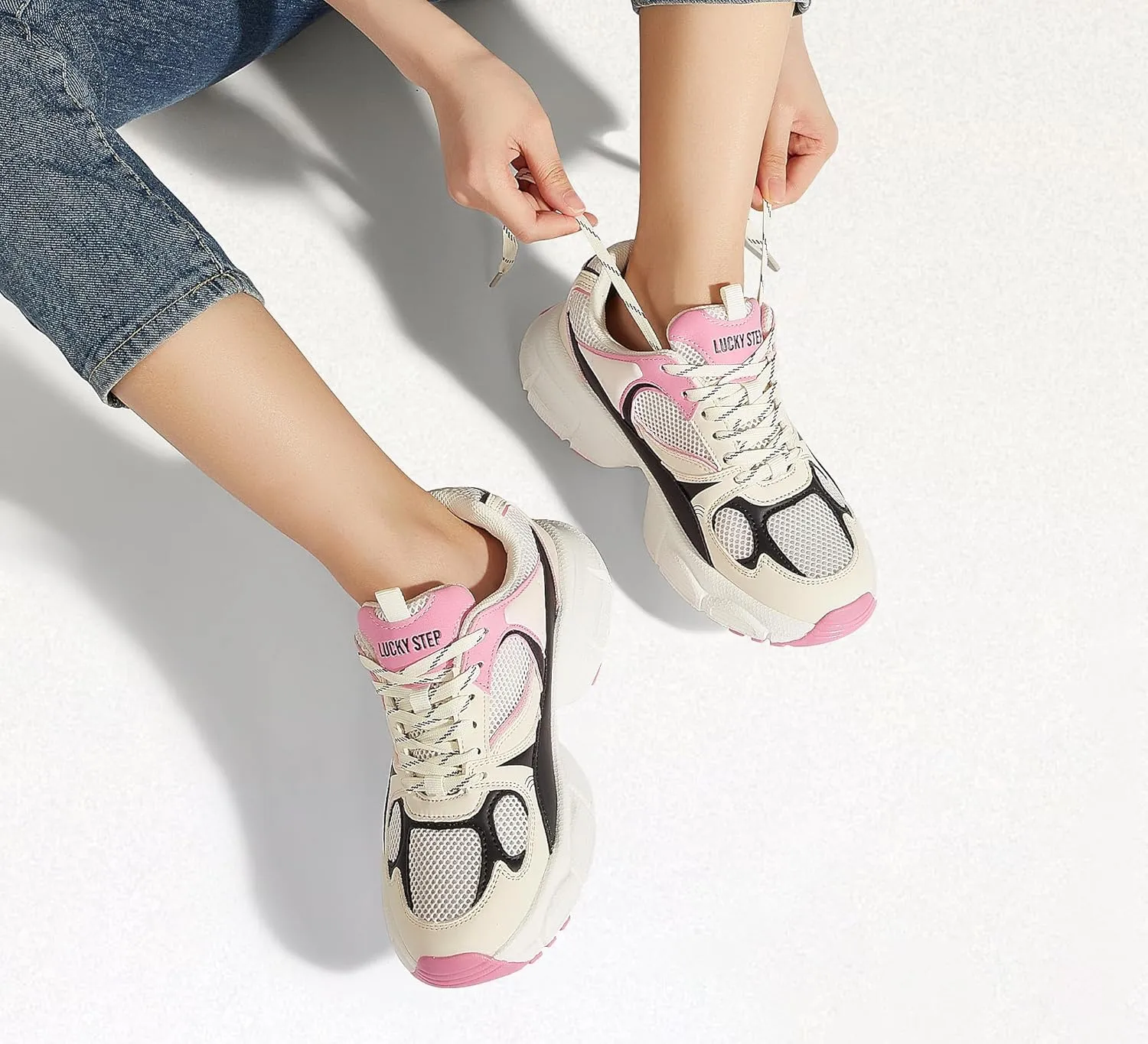 LUCKY STEP Women's Running Shoe Platform Chunky Walking Sneakers Breathable Mesh Comfy Lightweight Fashion Casual Tennis Dad Shoes