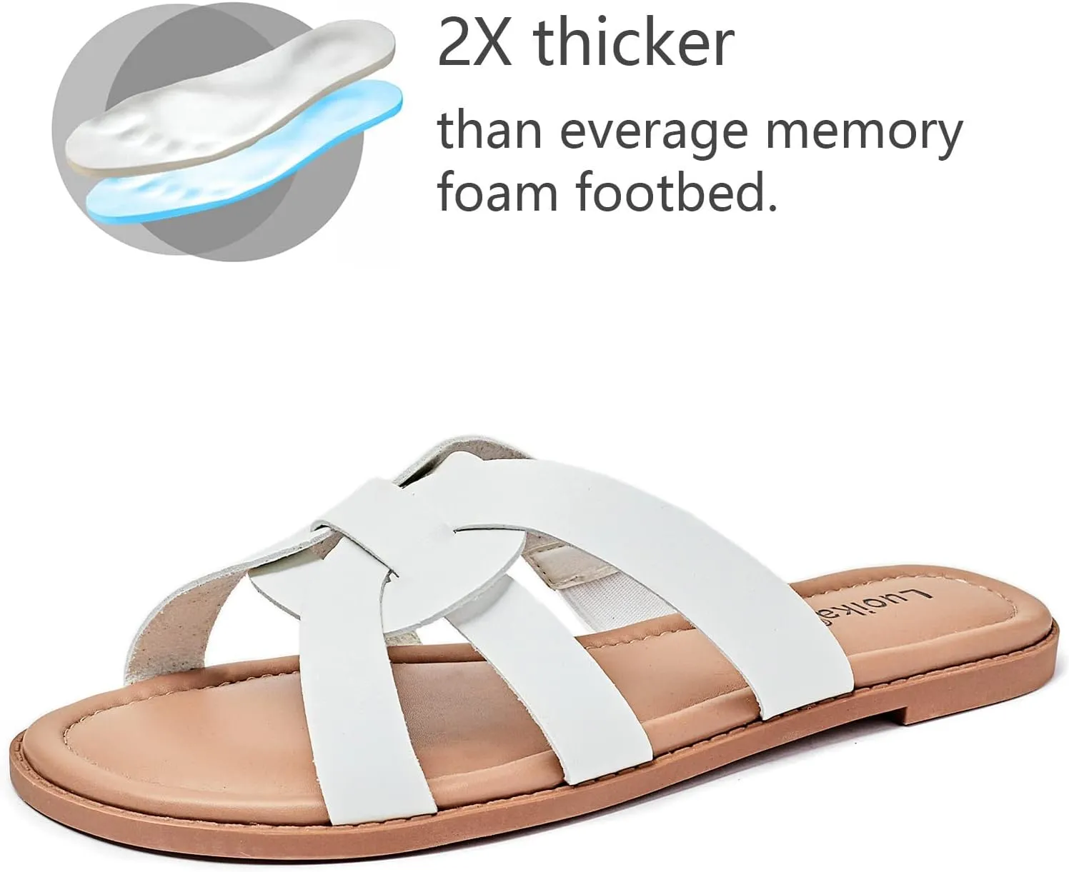 Luoika Women's Wide Width Flat Slides Sandals, Slip on Slide Sandal Casual Comfortable Summer Beach Shoes for Women.