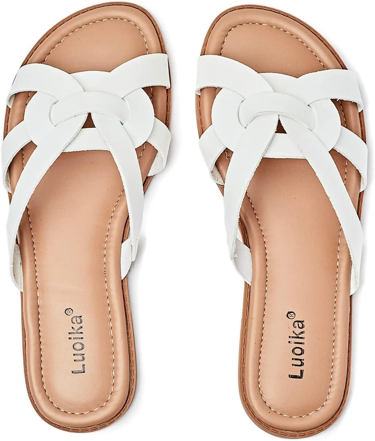 Luoika Women's Wide Width Flat Slides Sandals, Slip on Slide Sandal Casual Comfortable Summer Beach Shoes for Women.