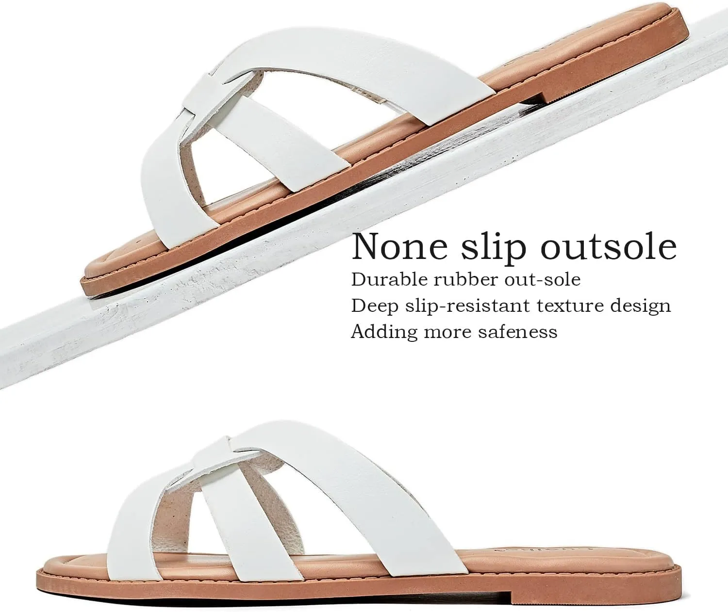 Luoika Women's Wide Width Flat Slides Sandals, Slip on Slide Sandal Casual Comfortable Summer Beach Shoes for Women.