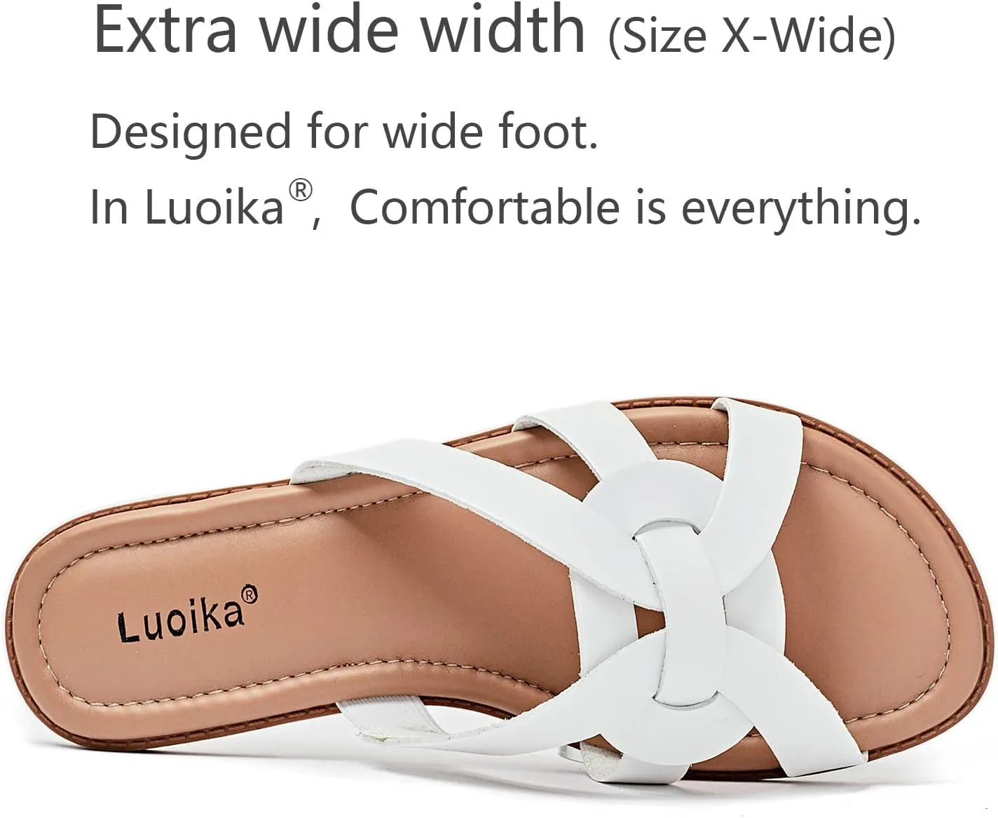 Luoika Women's Wide Width Flat Slides Sandals, Slip on Slide Sandal Casual Comfortable Summer Beach Shoes for Women.