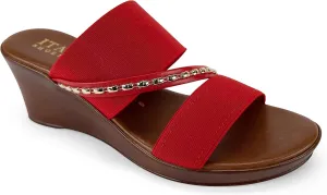 Marcia - Elastic Wedge Sandal Red / 6