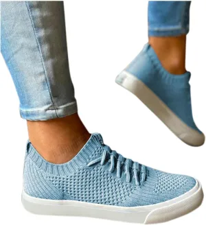 Masbird Sneakers for Women Walking Shoes Breathable Autumn Retro Knitted Loafers Fashion Slip On Running Shoes Blue