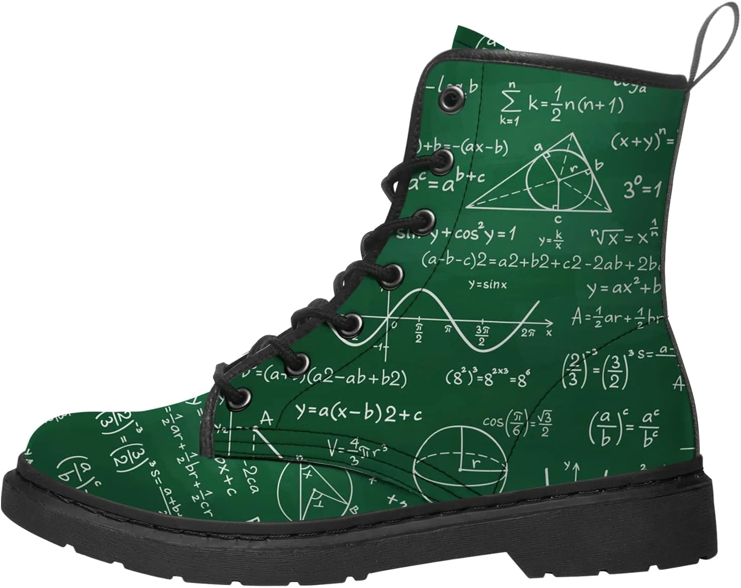 Math Boots Women's Men's Combat Boots Low Heel Ankle Bootie Vegan Leather Work Boot Shoes Gifts for Her,Him