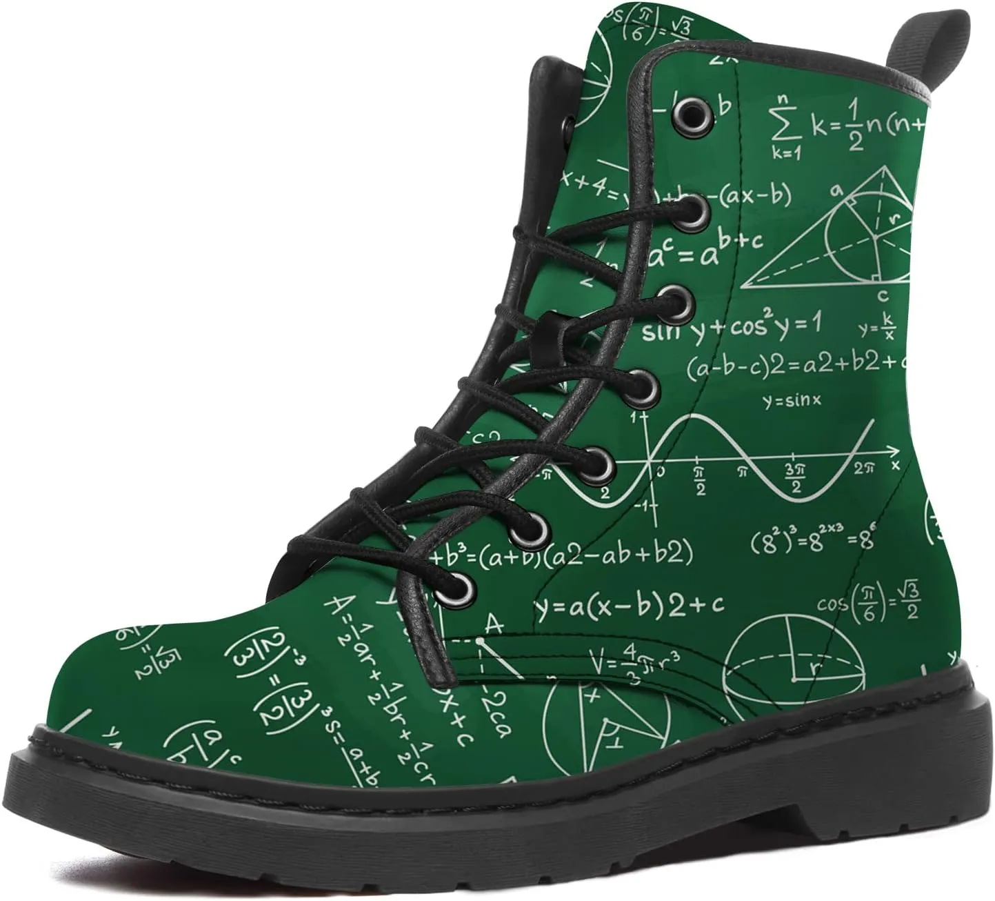 Math Boots Women's Men's Combat Boots Low Heel Ankle Bootie Vegan Leather Work Boot Shoes Gifts for Her,Him