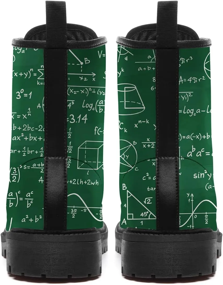 Math Boots Women's Men's Combat Boots Low Heel Ankle Bootie Vegan Leather Work Boot Shoes Gifts for Her,Him