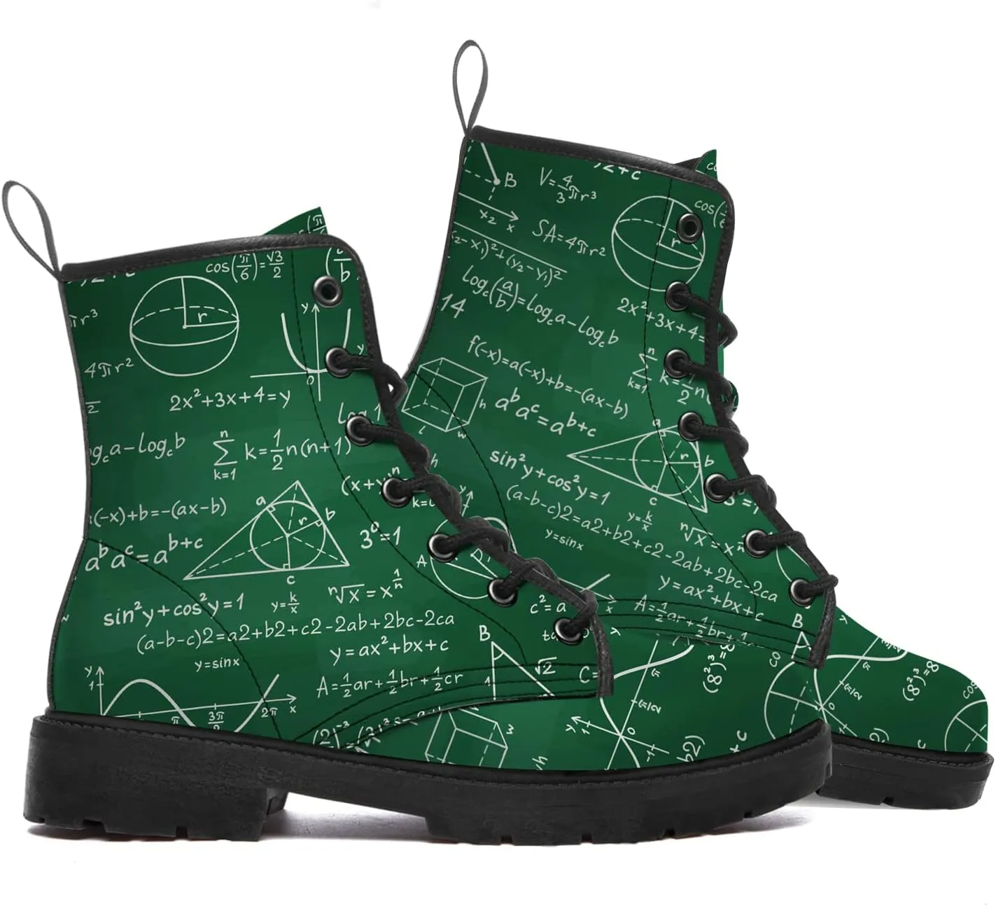 Math Boots Women's Men's Combat Boots Low Heel Ankle Bootie Vegan Leather Work Boot Shoes Gifts for Her,Him