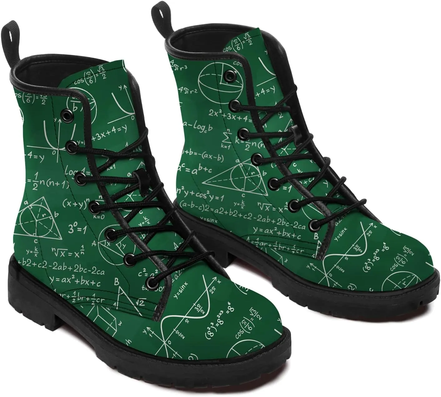 Math Boots Women's Men's Combat Boots Low Heel Ankle Bootie Vegan Leather Work Boot Shoes Gifts for Her,Him