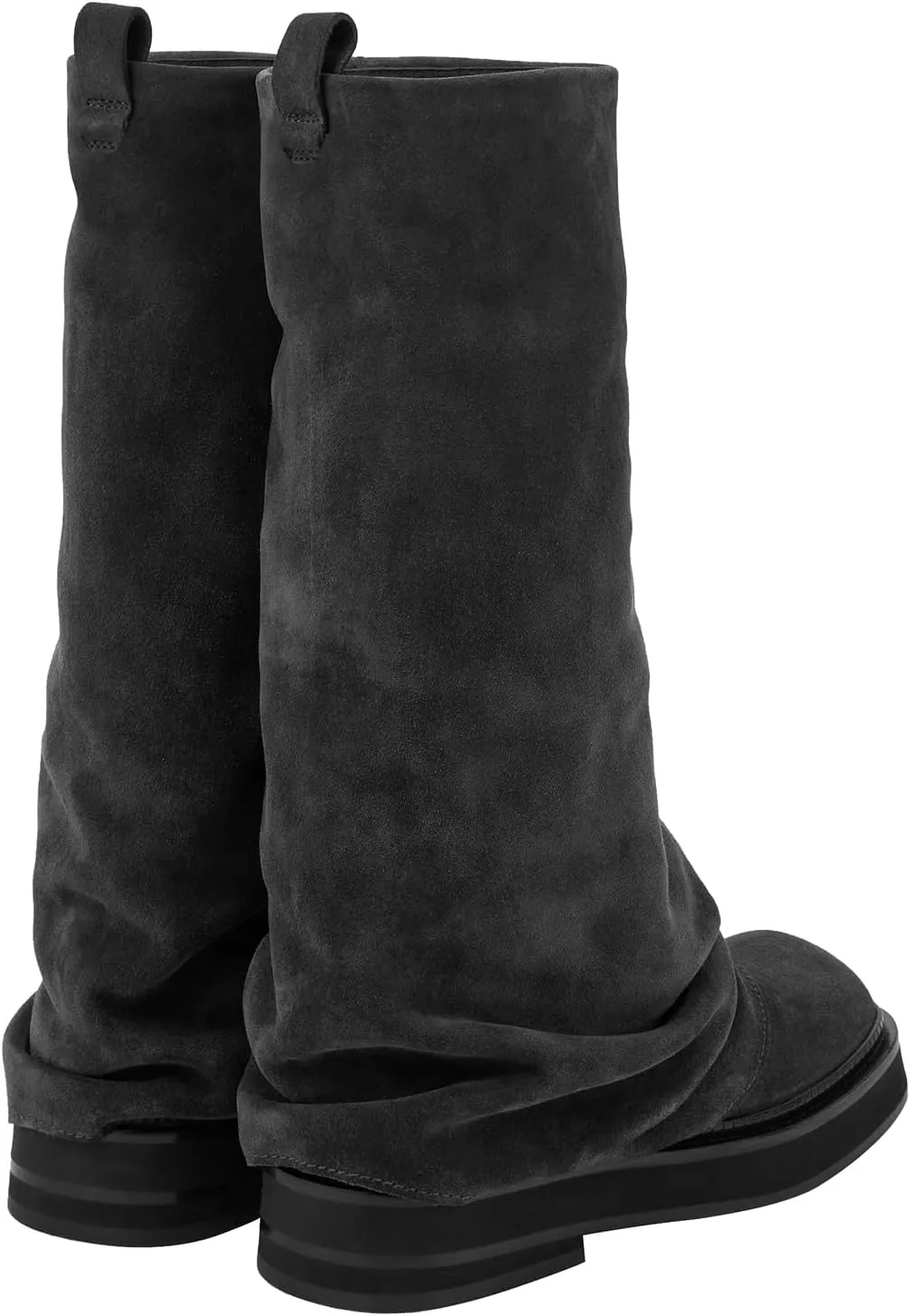 MAVMAX Women Fold Over Knee High Boots Casual Round Toe Coverd Slouched Leather Pull On Wide Calf Chunky Low Heel Platform Boots