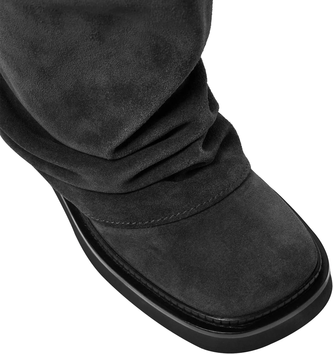MAVMAX Women Fold Over Knee High Boots Casual Round Toe Coverd Slouched Leather Pull On Wide Calf Chunky Low Heel Platform Boots