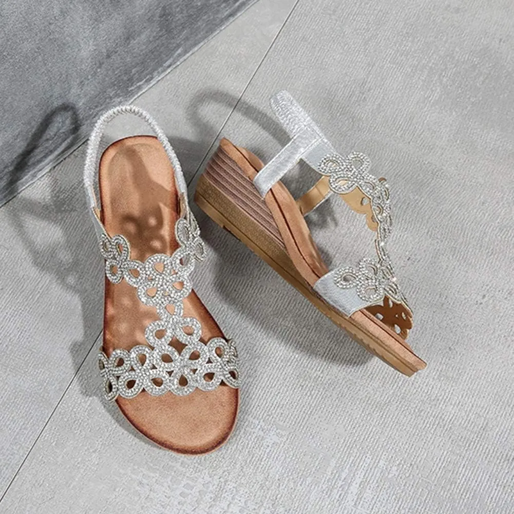 Meeshine Women's Wedge Sandals Summer Comfortable Casual Bohemian Beach Rhinestone Platform Shoes