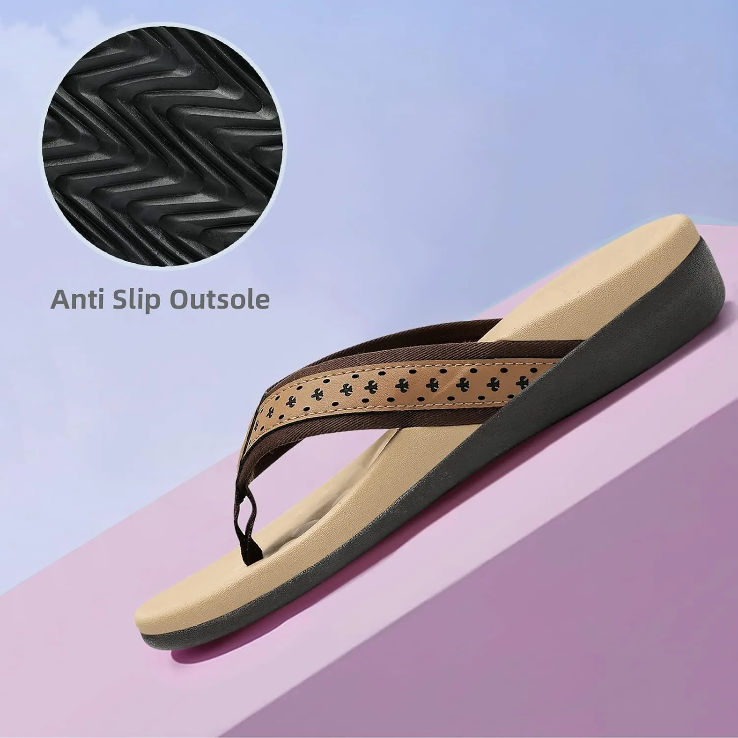 MEGNYA Womens Orthopedic Sandals with Arch Support, Summer Plantar Fasciitis Flip Flops for Flat Feet, Comfortable Cushioned Foam Slippers for Outdoor Beach