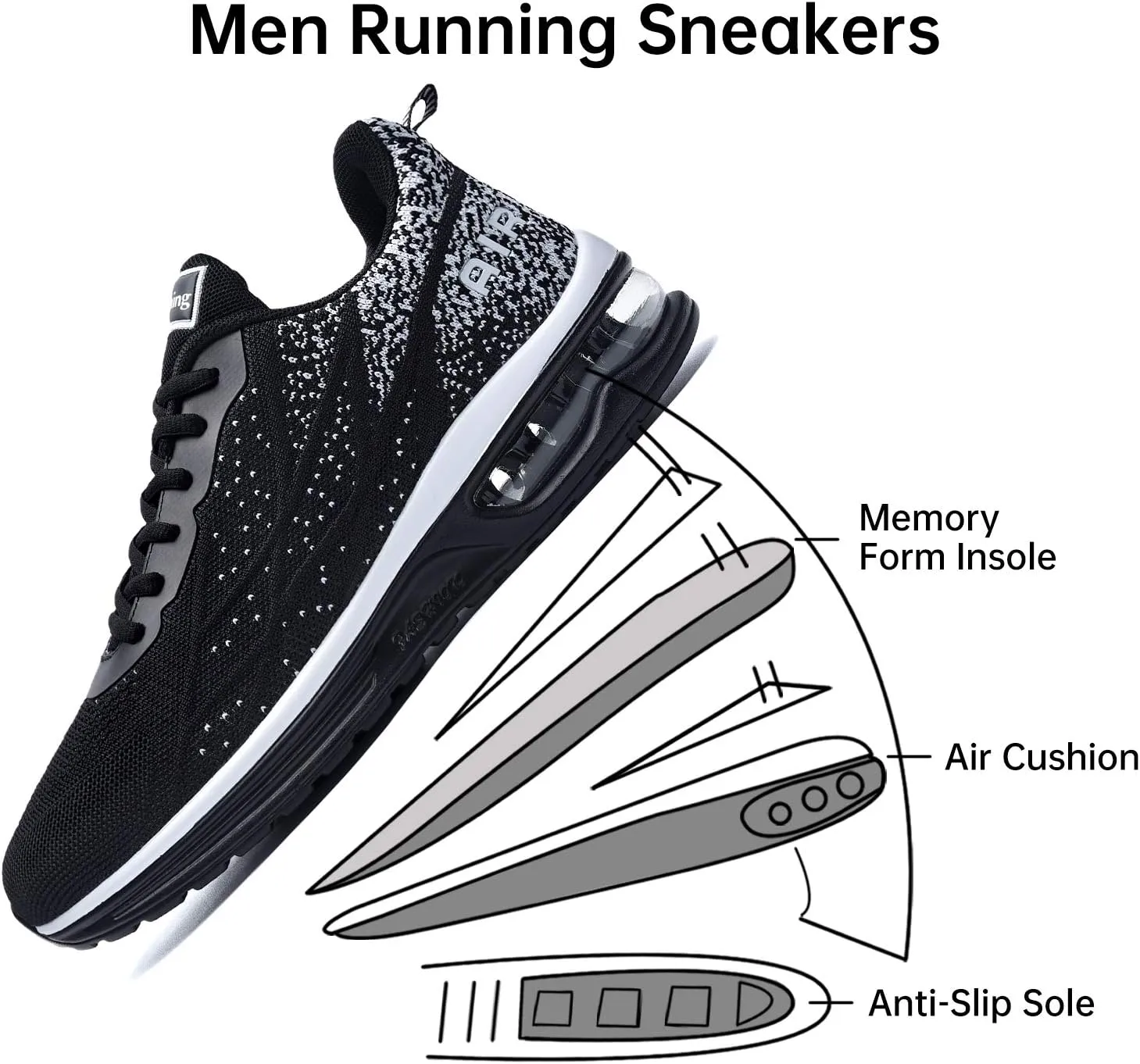 MEHOTO Mens Air Running Sneakers, Men Sport Jogging Fitness Gym Walking Lightweight Athletic Shoes