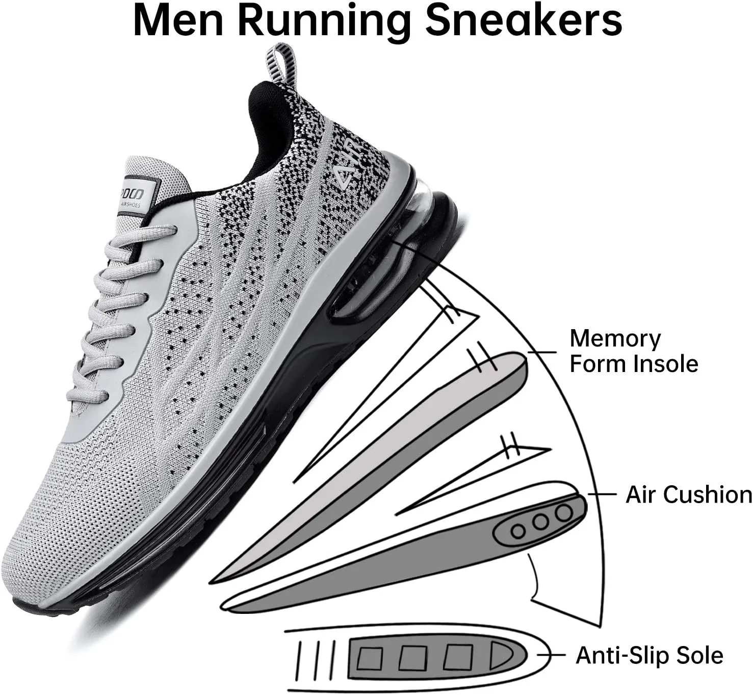 MEHOTO Mens Air Running Sneakers, Men Sport Jogging Fitness Gym Walking Lightweight Athletic Shoes