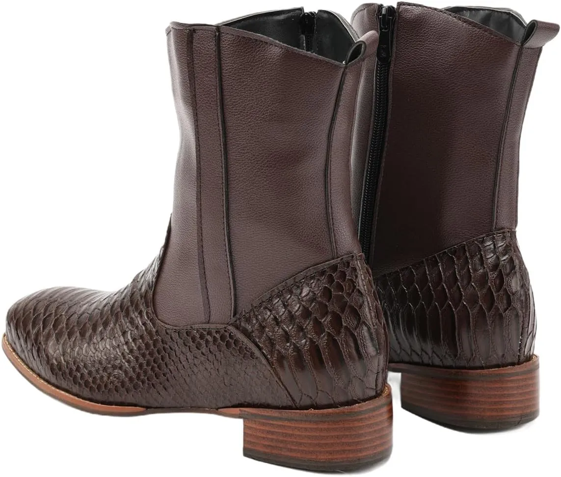Men's Cowboy Boots Alligator Embossed Leather Square Toe Chunky Heel Side Zipper Mid-Calf Western Boots