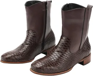 Men's Cowboy Boots Alligator Embossed Leather Square Toe Chunky Heel Side Zipper Mid-Calf Western Boots