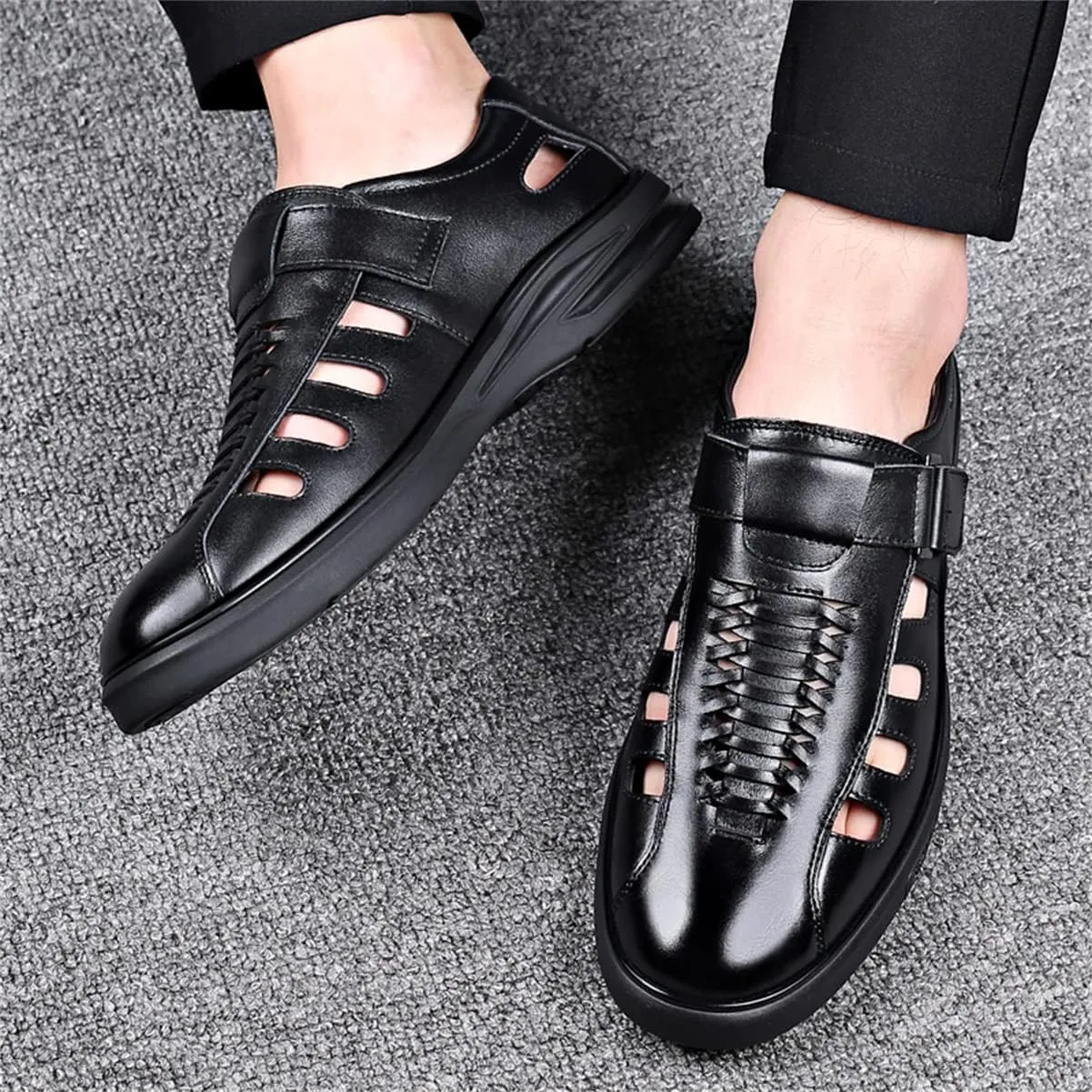 Men's Fashion Business Leather Sandals Casual Dress Shoes Closed Toe Breathable Comfortable Sandals