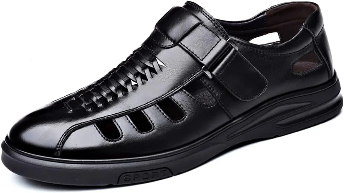 Men's Fashion Business Leather Sandals Casual Dress Shoes Closed Toe Breathable Comfortable Sandals