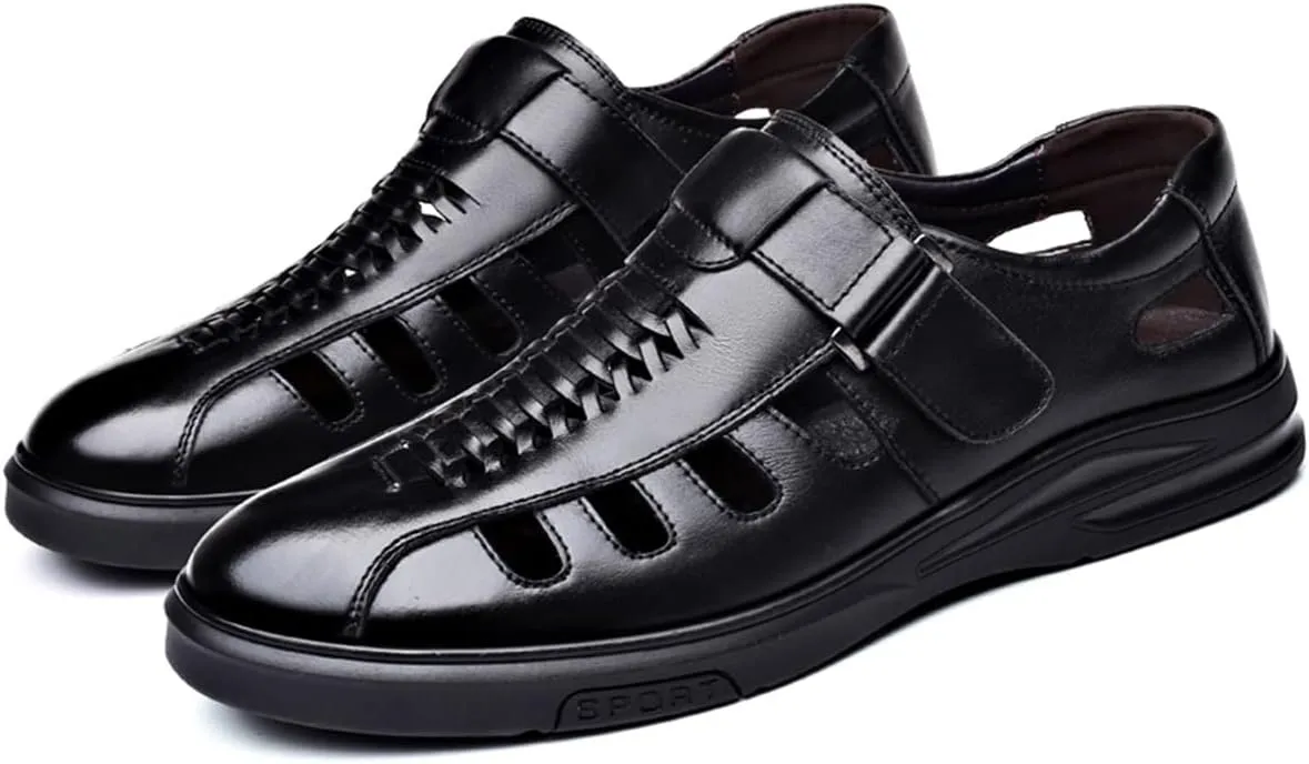 Men's Fashion Business Leather Sandals Casual Dress Shoes Closed Toe Breathable Comfortable Sandals