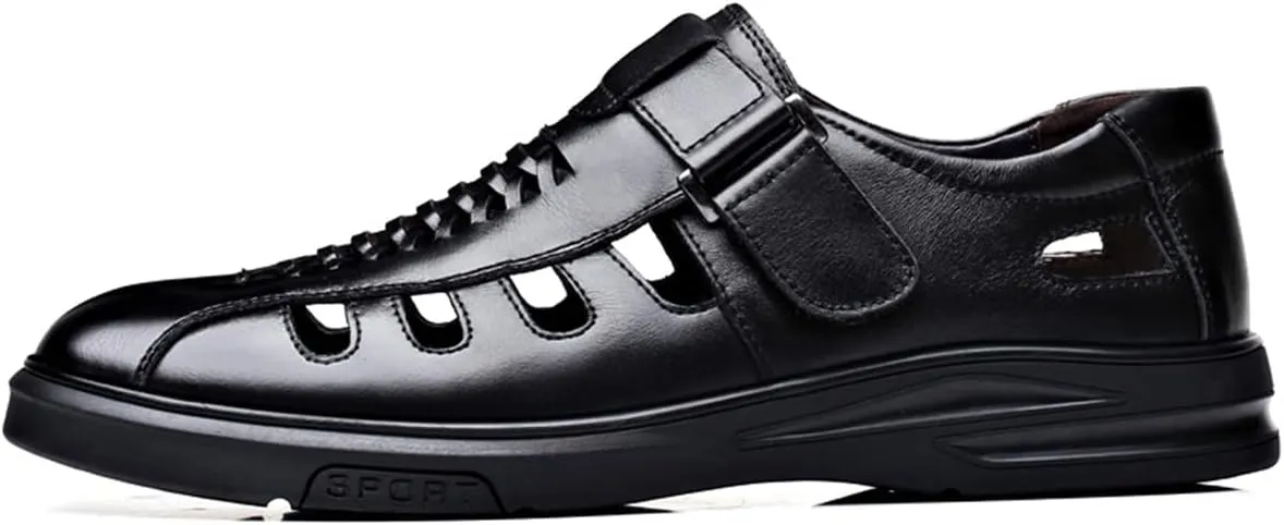 Men's Fashion Business Leather Sandals Casual Dress Shoes Closed Toe Breathable Comfortable Sandals
