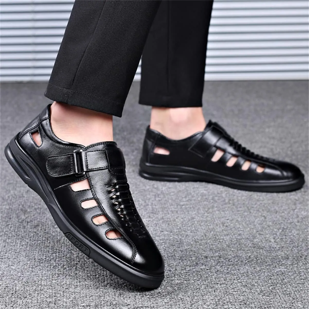 Men's Fashion Business Leather Sandals Casual Dress Shoes Closed Toe Breathable Comfortable Sandals