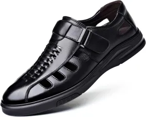 Men's Fashion Business Leather Sandals Casual Dress Shoes Closed Toe Breathable Comfortable Sandals