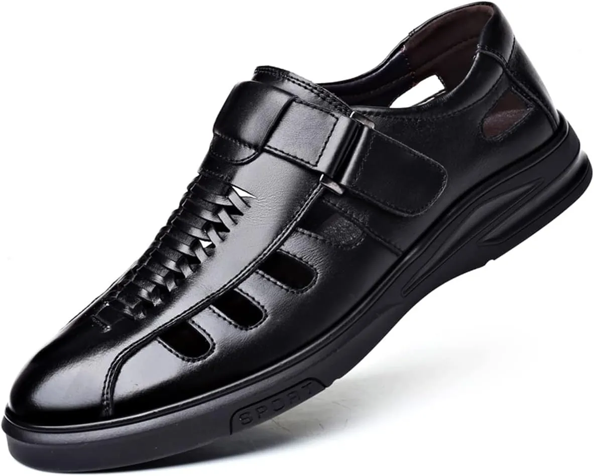 Men's Fashion Business Leather Sandals Casual Dress Shoes Closed Toe Breathable Comfortable Sandals