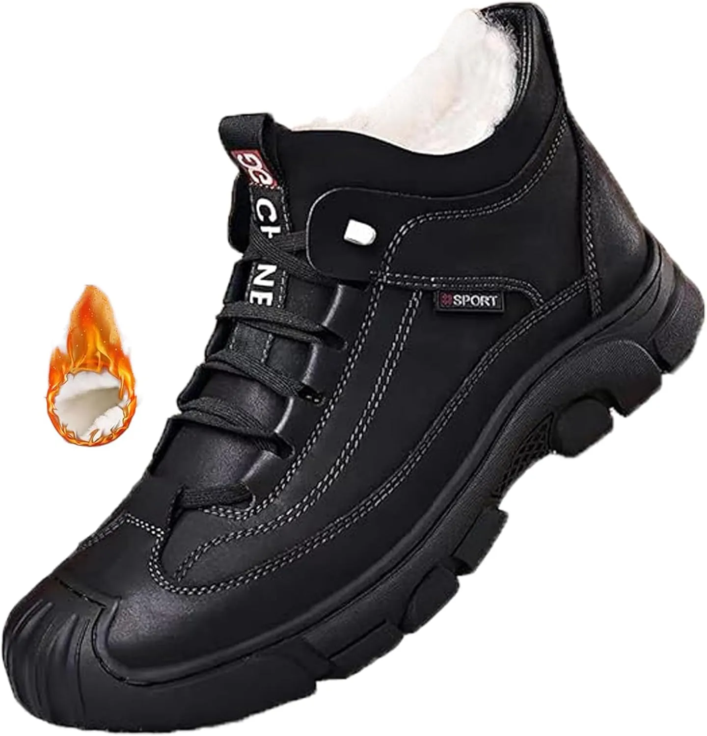 Men's Fleece Warm Boots, Waterproof High-Top Plus Velvet Snow Boots, Warm Furry Lined Winter Hiking Boot (black, Adult, Men, 9.5, Numeric, US Footwear Size System, Medium)
