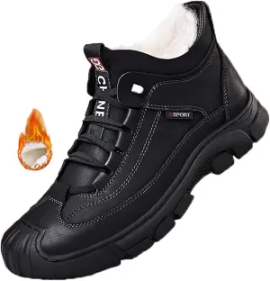 Men's Fleece Warm Boots, Waterproof High-Top Plus Velvet Snow Boots, Warm Furry Lined Winter Hiking Boot (black, Adult, Men, 9.5, Numeric, US Footwear Size System, Medium)