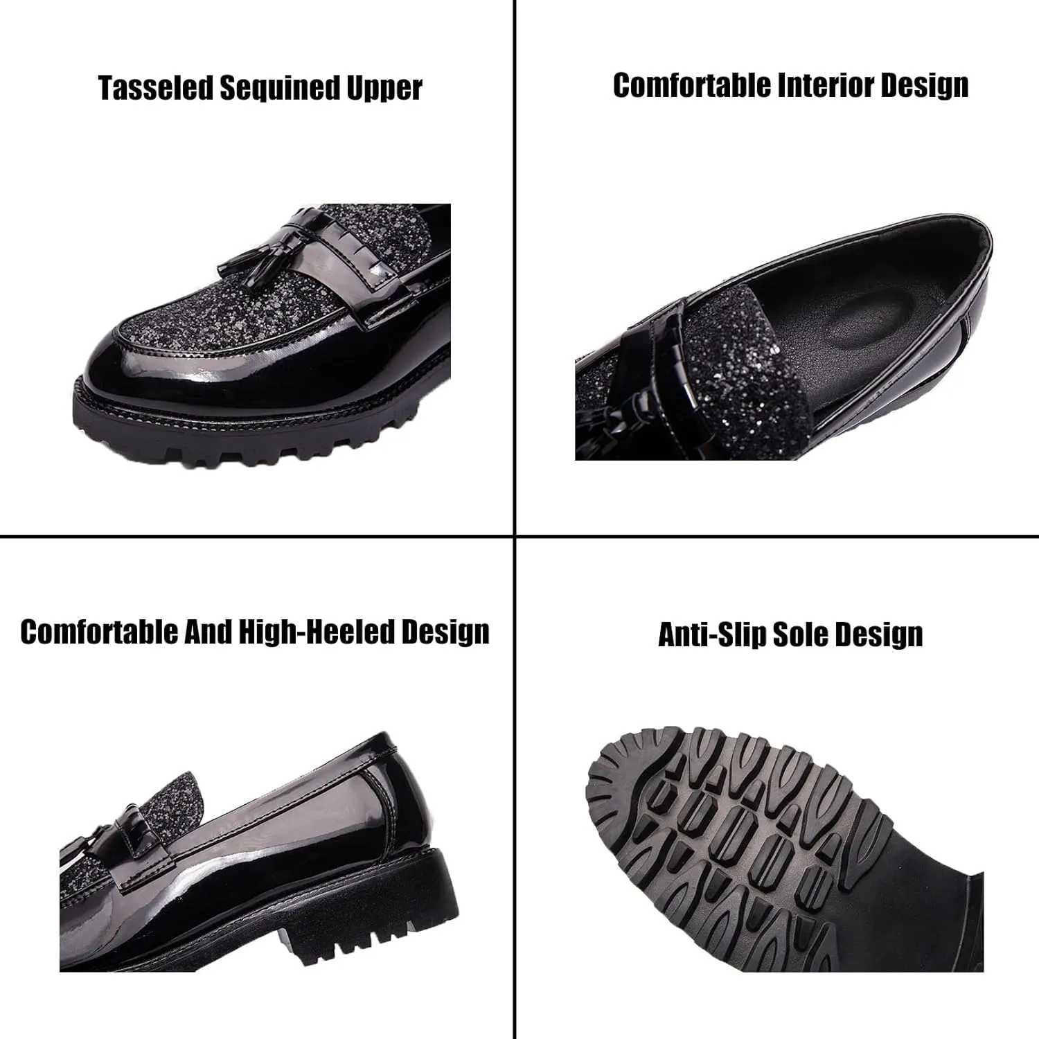 Men's Glitter Tassel Slip On Patent Loafer Fashion Round Moc Toe Patent Synthetic Leather Business Dress Shoes Causal Party Wedding Prom Shoes