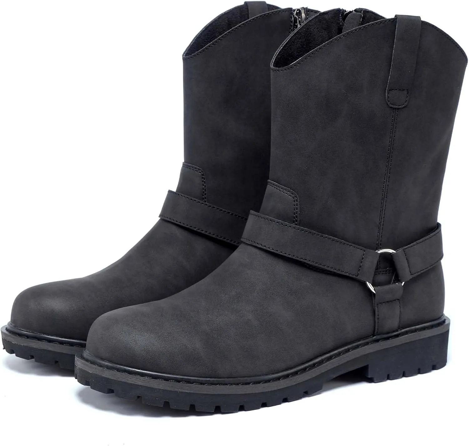 Men's High Top Zippered Closed Motorcycle boots with O-Ring Ankle Straps Tactical Boots Sturdy And Protective Cycling Boots Anti Slip And Wear-Resistant Outdoor Hiking Boots Comfortable Riding Boots