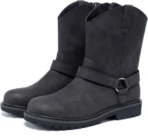 Men's High Top Zippered Closed Motorcycle boots with O-Ring Ankle Straps Tactical Boots Sturdy And Protective Cycling Boots Anti Slip And Wear-Resistant Outdoor Hiking Boots Comfortable Riding Boots